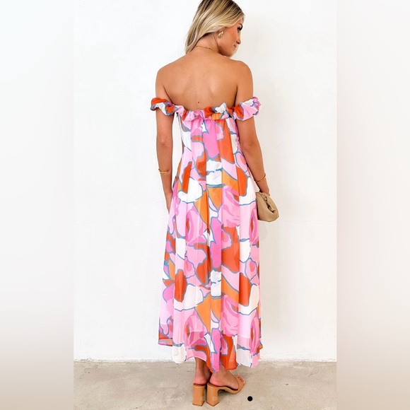 Vivva Off Shoulder Midi Dress, Candy Abstract, Gingham and Heels, Size 10, NWT - Picture 5 of 11